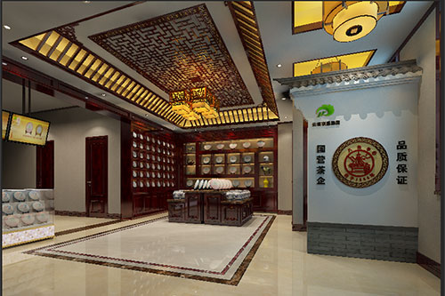 西岗古朴典雅的中式茶叶店大堂设计效果图